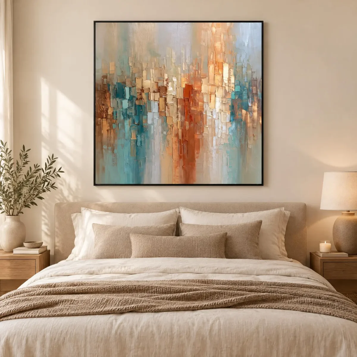 S042 | Burnt Axis – Blue Orange Abstract Wall Art