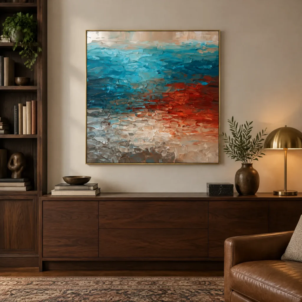 S048 | Copper Horizon – Blue Abstract Wall Art