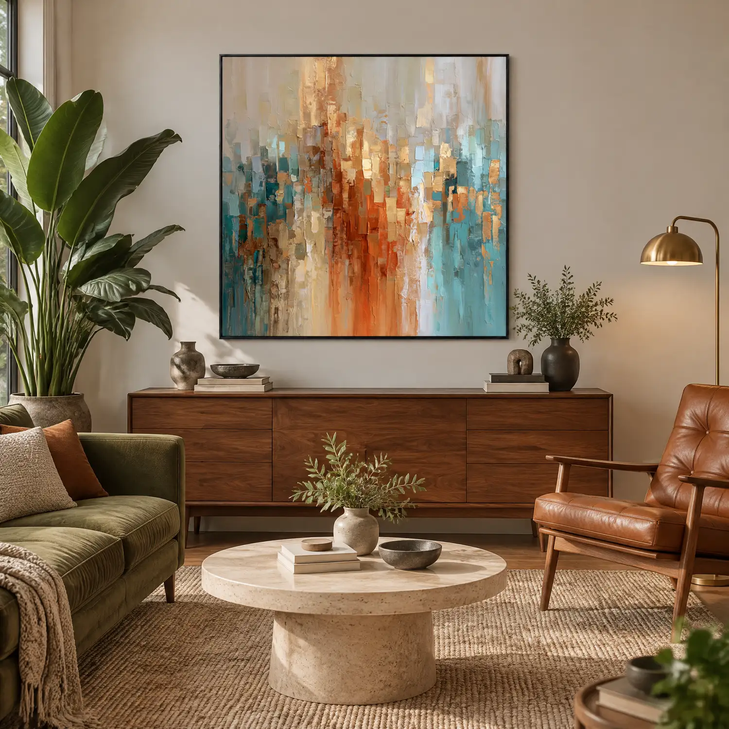 copper-rise-blue-orange-abstract-wall-art-display-04 S040 | Copper Rise – Blue Orange Abstract Wall Art
