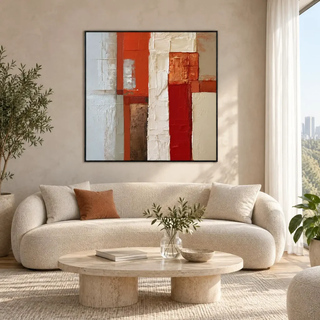 S051 | Ember Columns – Red Geometric Wall Art