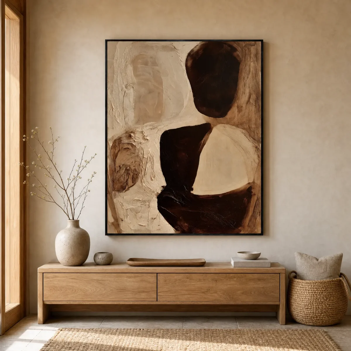 P082 | Ivory Hollow – Brown Abstract Wall Art