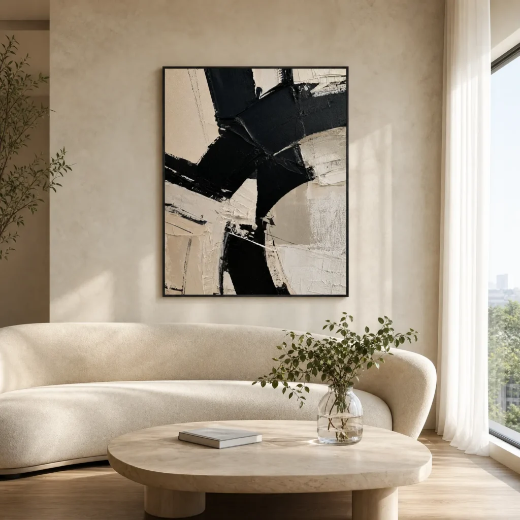 P111 | Oblique Crossing – Black and White Abstract Wall Art