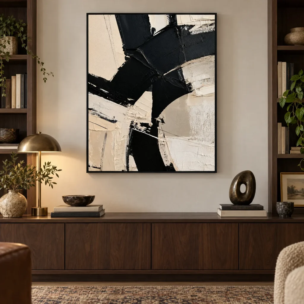 P111 | Oblique Crossing – Black and White Abstract Wall Art
