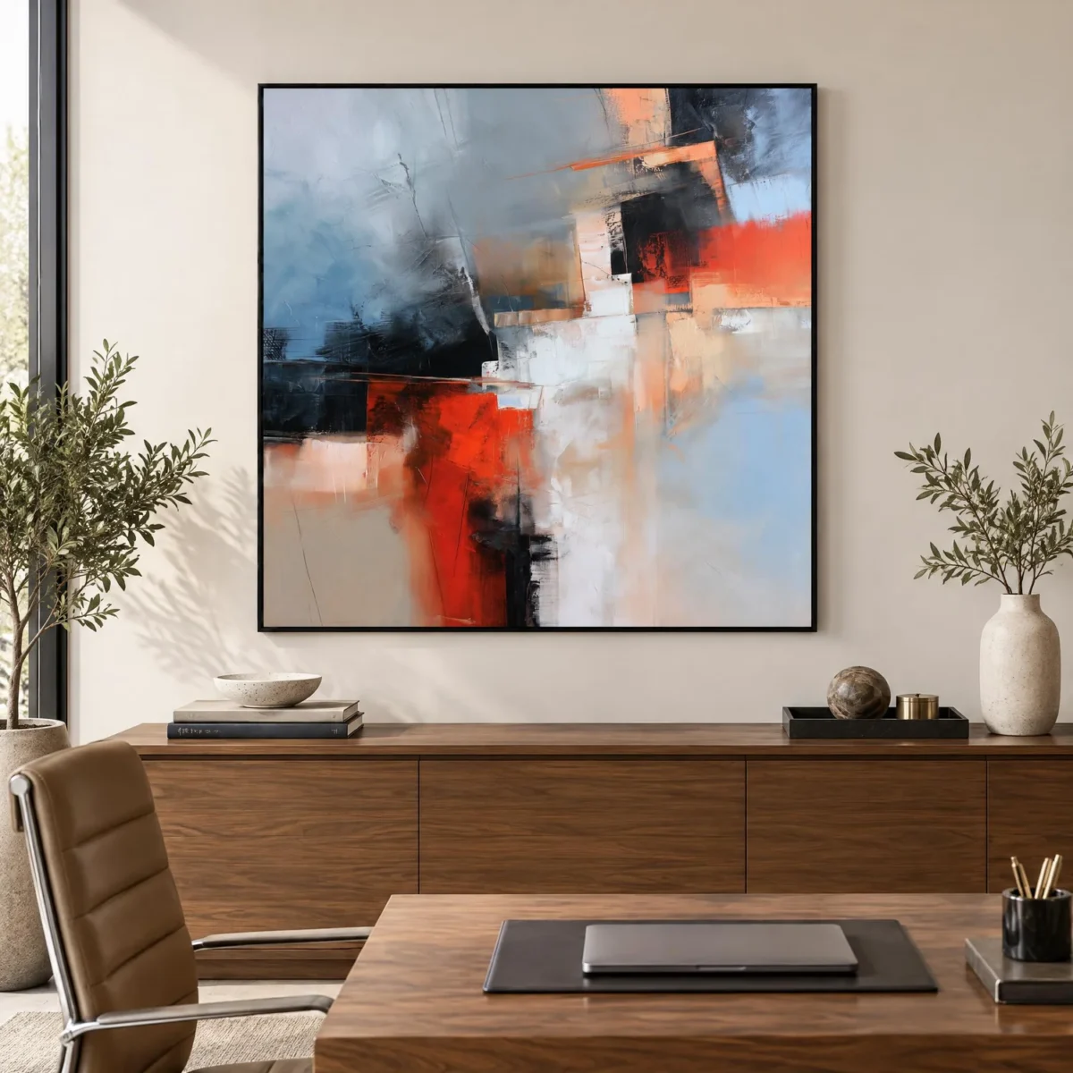 S037 | Off Axis – Black Red Abstract Wall Art