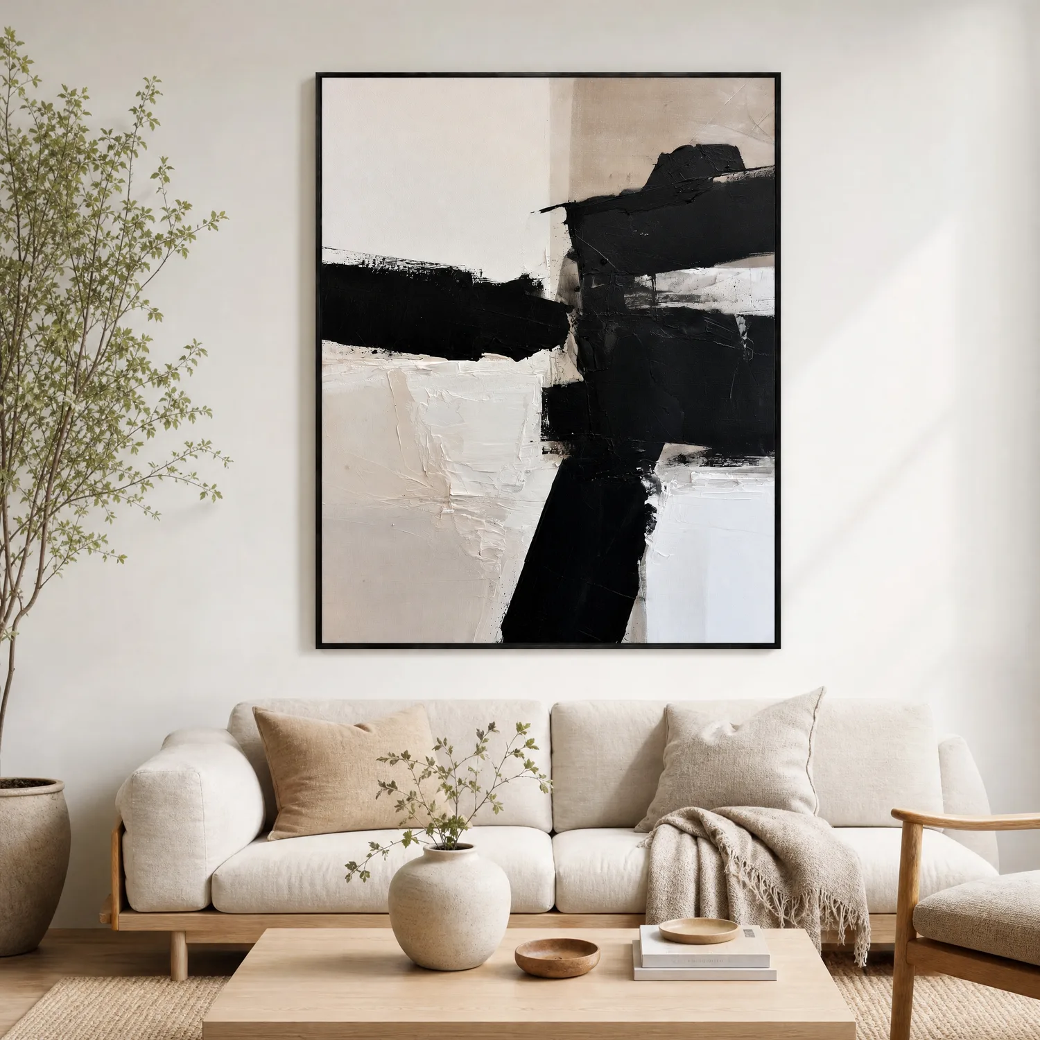 P112 | Offset Blocks – Black and White Abstract Wall Art