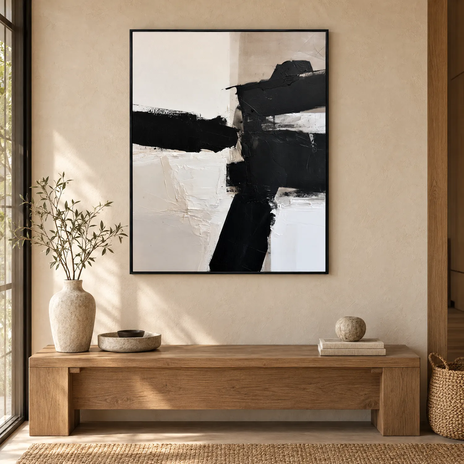 P112 | Offset Blocks – Black and White Abstract Wall Art
