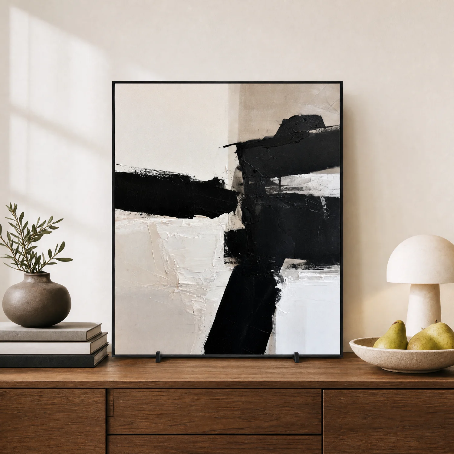 P112 | Offset Blocks – Black and White Abstract Wall Art