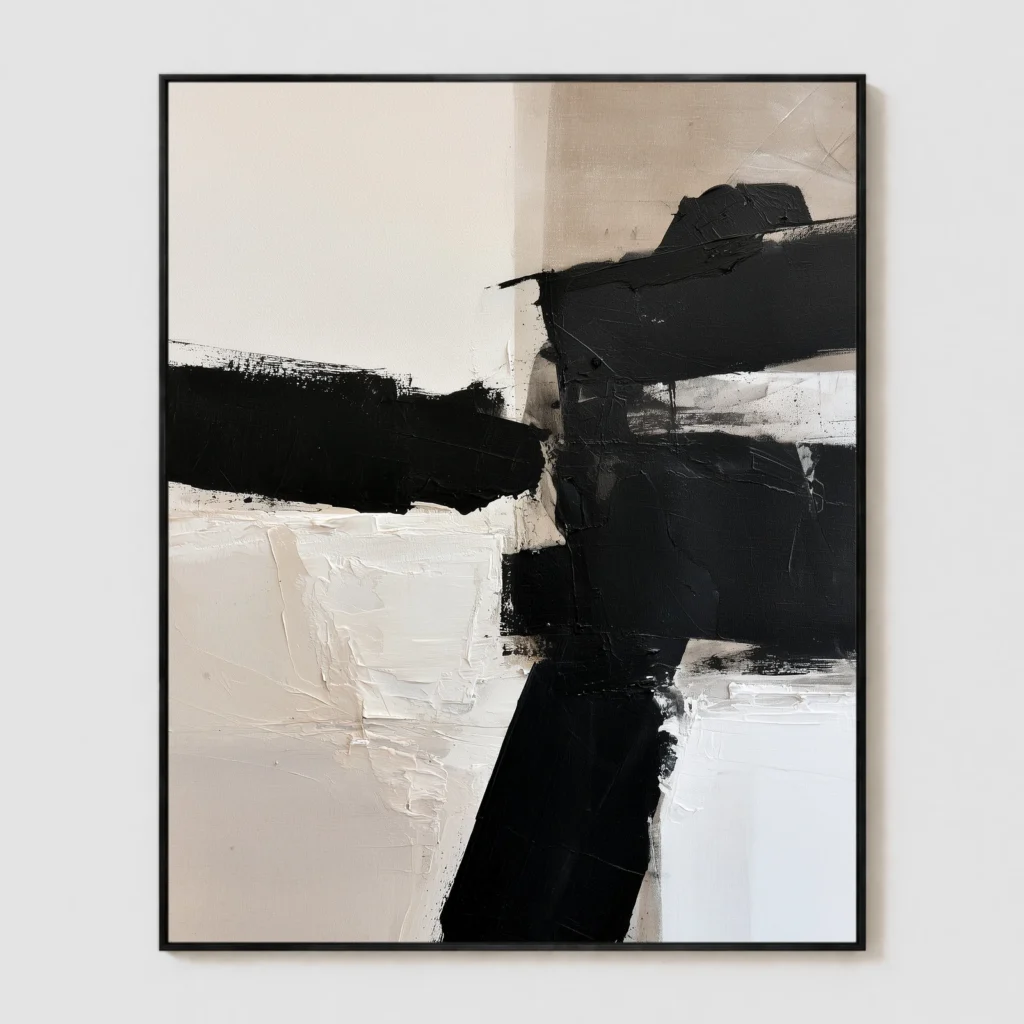 P112 | Offset Blocks – Black and White Abstract Wall Art