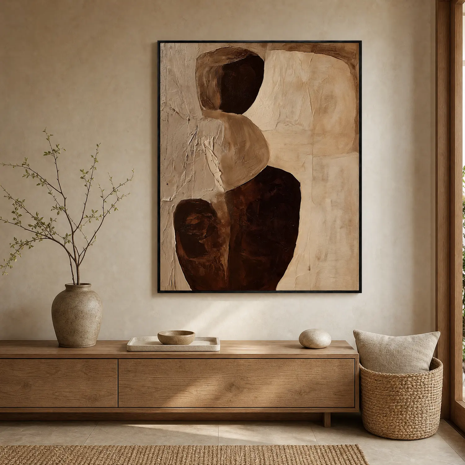open-ground-beige-abstract-painting-display-02 P084 | Open Ground – Beige Abstract Painting