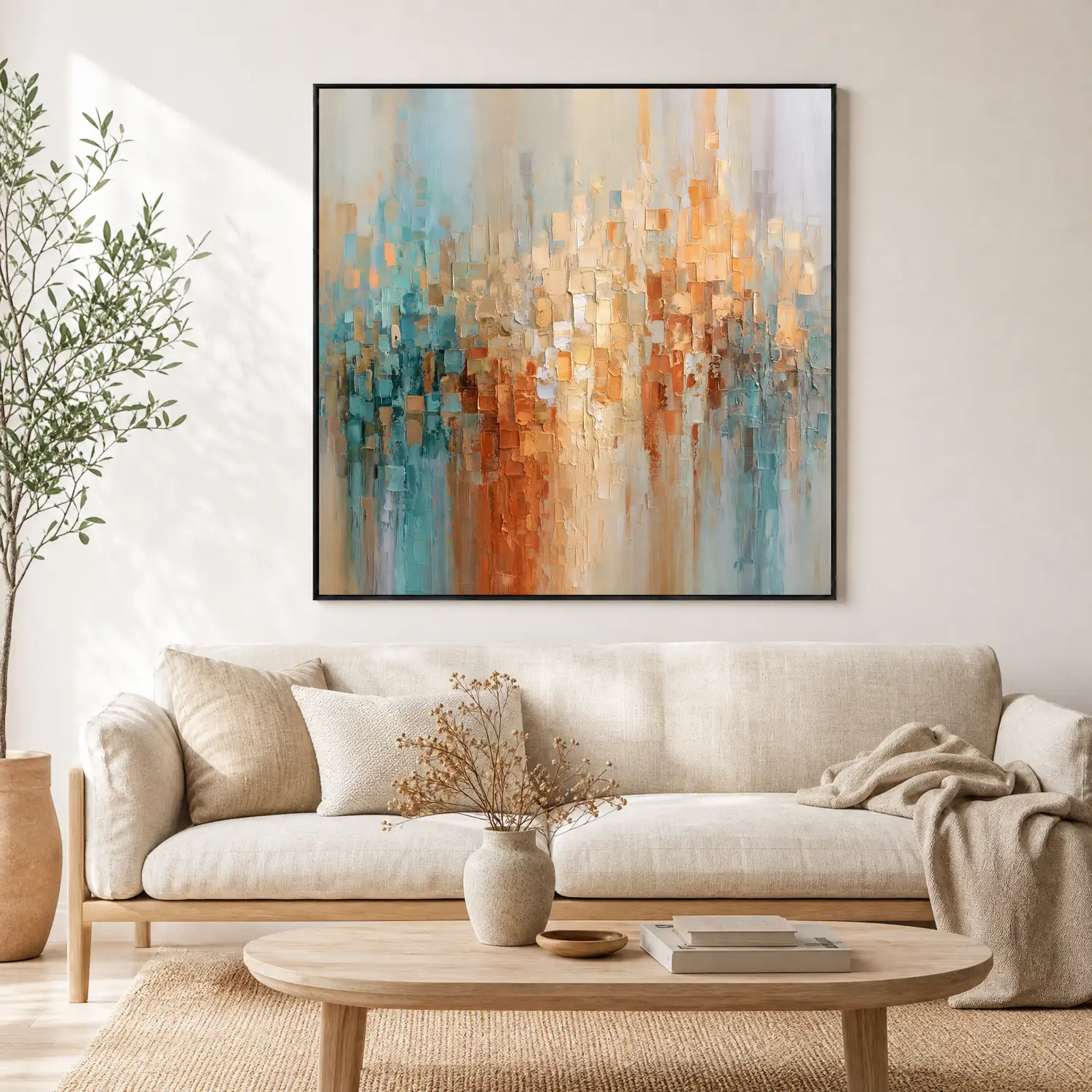 pale-current-blue-orange-abstract-wall-art-display-01 S043 | Pale Current – Blue Orange Abstract Wall Art