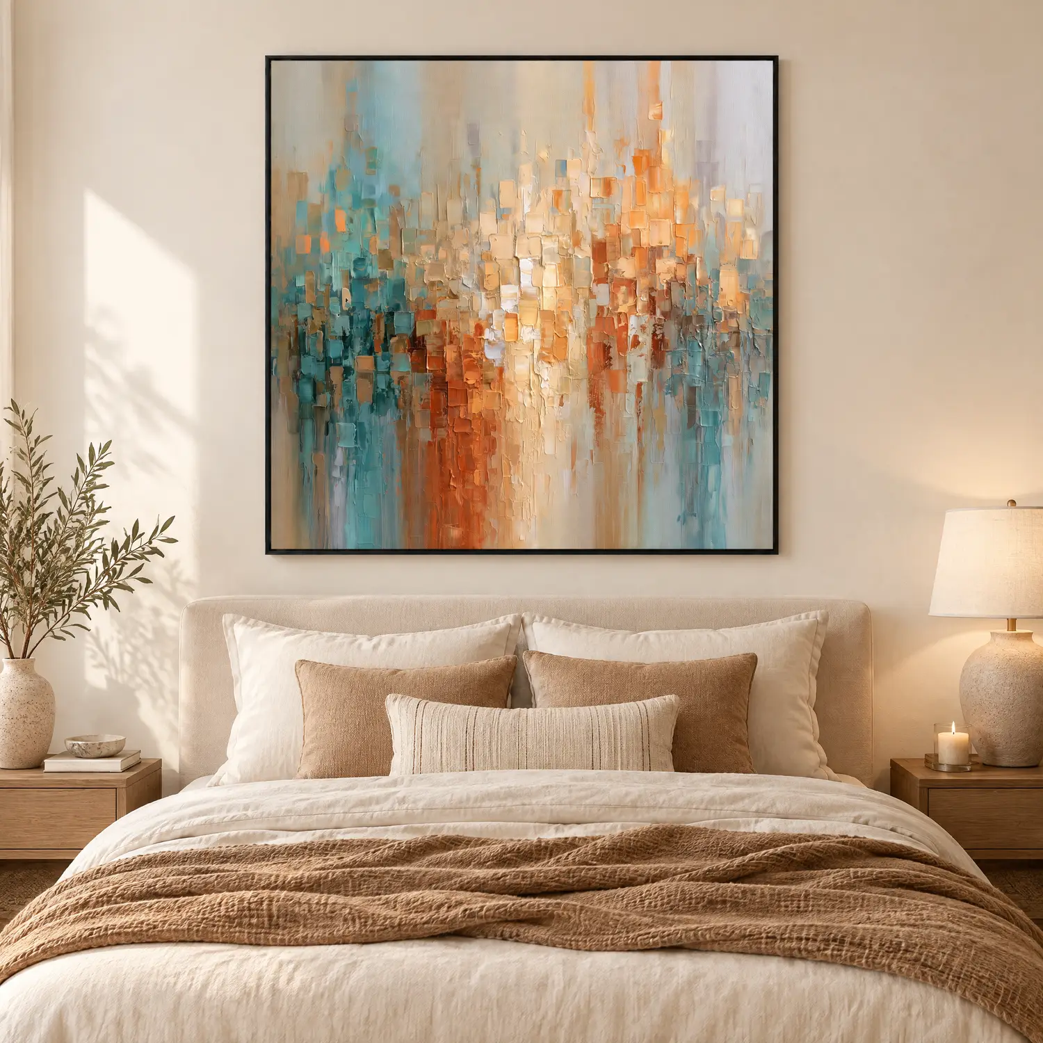 pale-current-blue-orange-abstract-wall-art-display-02 S043 | Pale Current – Blue Orange Abstract Wall Art