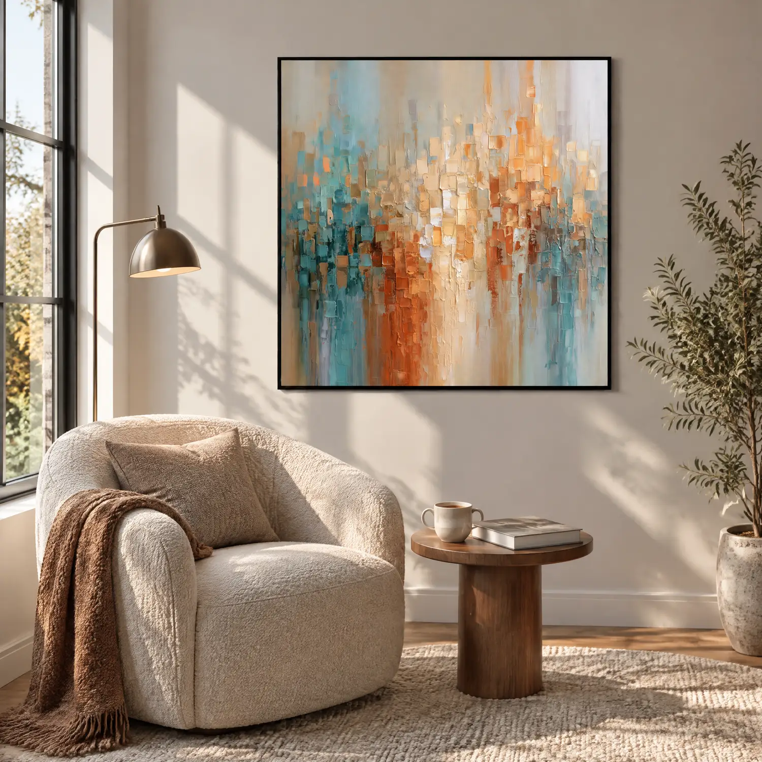 pale-current-blue-orange-abstract-wall-art-display-04 S043 | Pale Current – Blue Orange Abstract Wall Art