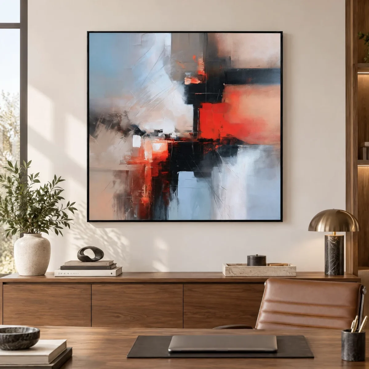 S036 | Red Junction – Geometric Abstract Wall Art