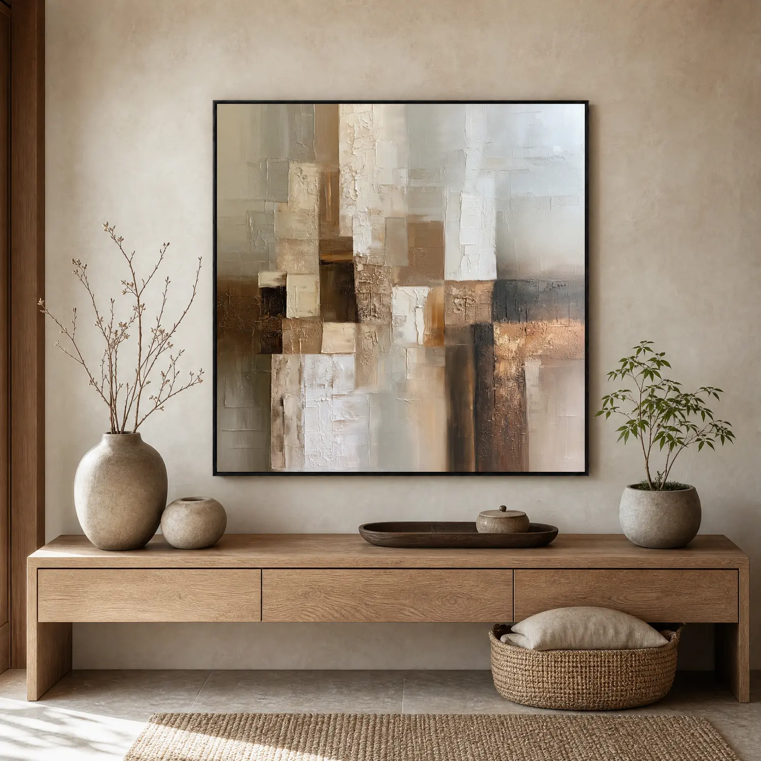 rust-across-gray-geometric-abstract-wall-art-display-03 S066 | Rust Across Gray – Geometric Abstract Wall Art